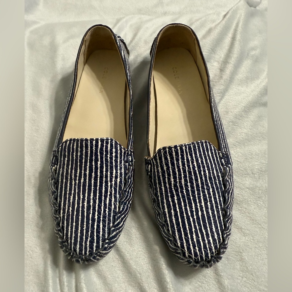 Cole Haan Navy and White Striped Loafers